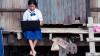 Asian uniform student girl using computer notebook